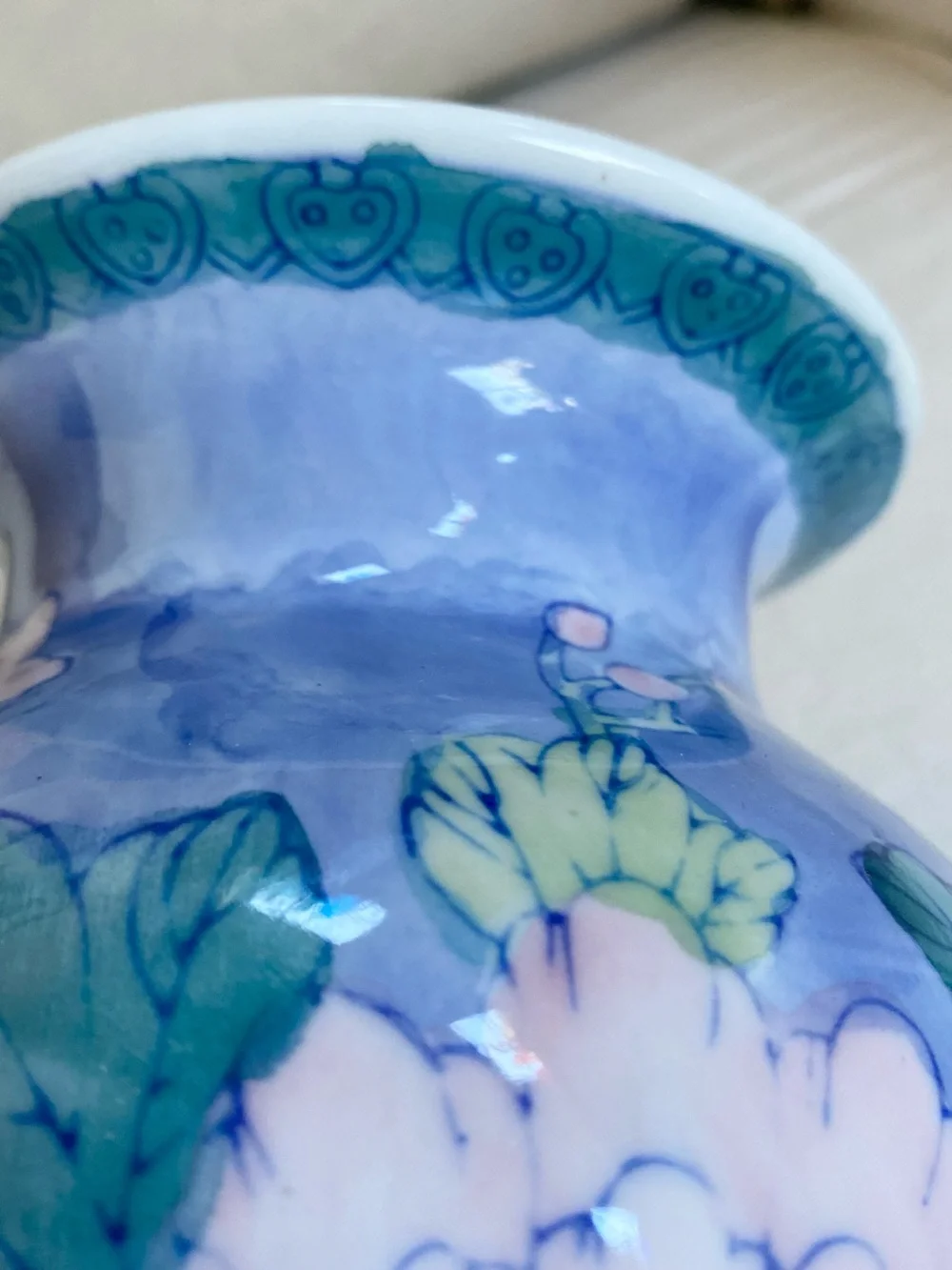 VTG Chinese Hand Painted Blue Pink Peony Flowers Porcelain Baluster Vase 8.5”